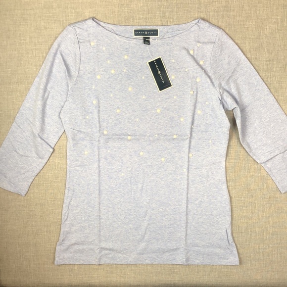 Light Blue Heather Pearl Boatneck Top Size Small - Picture 2 of 4